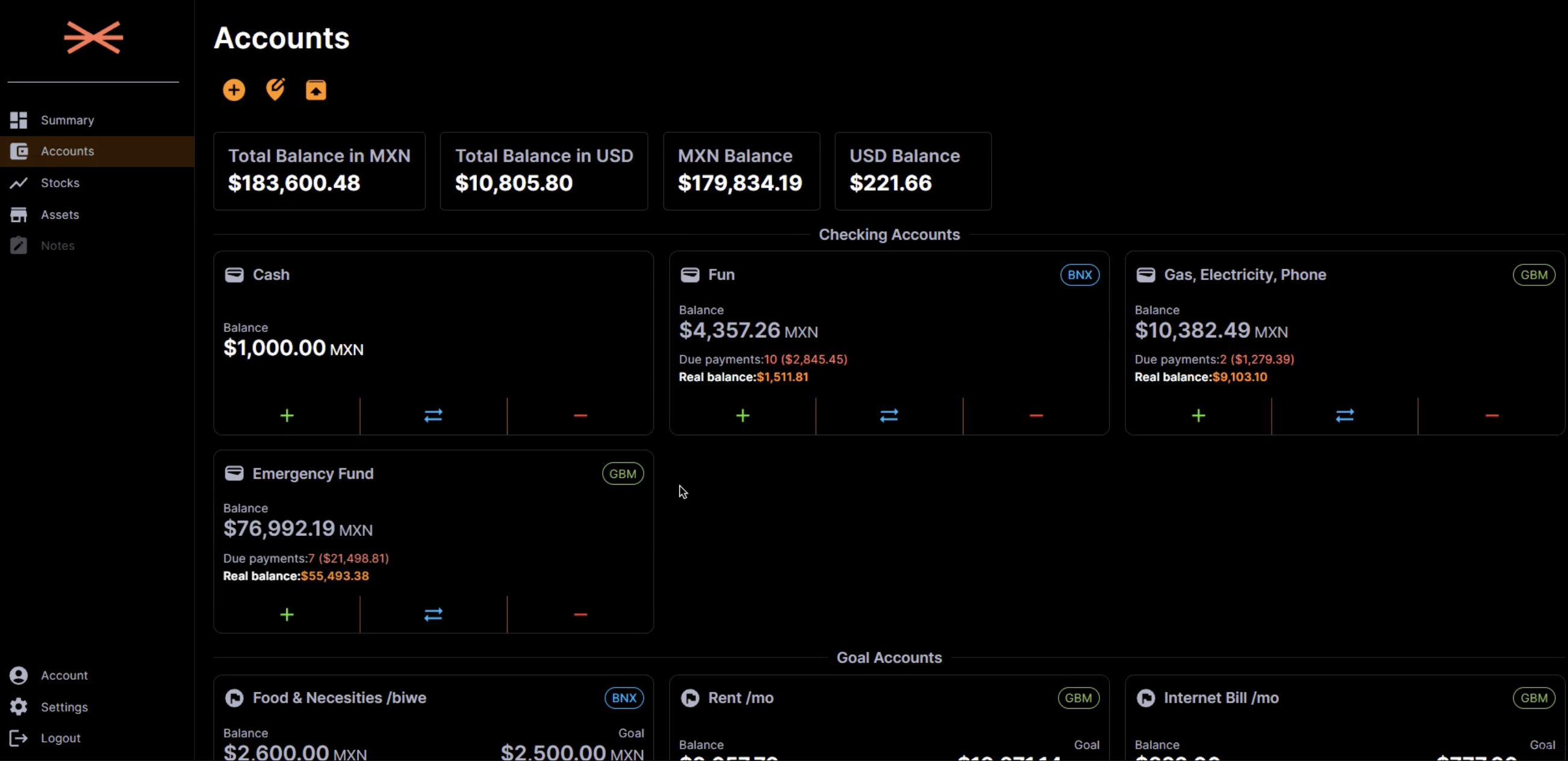 Personal P&L — Categories